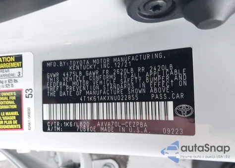 2022 Toyota Camry Xse from USA, damaged, VIN 4T1K61AKXNU022855
